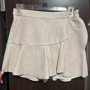 DO+BE Light Taupe Faux Leather Mini Skirt with Ruffle Hem
